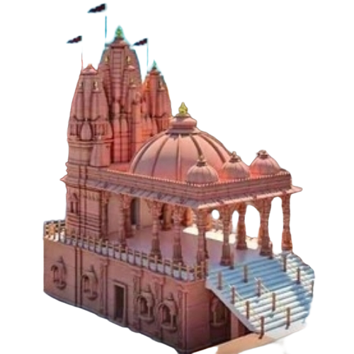 Outdoor Sandstone Temple - Stone, Square, Brown | Durable, Weather Resistant, Pillared Design, Intricate Carvings, Elevated Platform