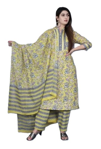 Party Wear Cotton Kurti Set - Cotton, All Size, Green, 3-4th Sleeve | Breathable, Washable, Printed Pattern, Fancy Embroidery