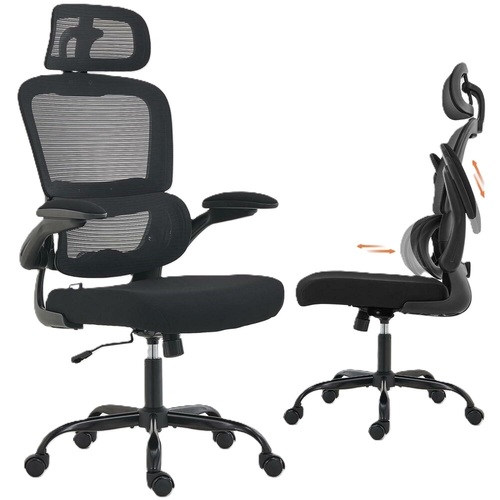 Mesh Chair - Plastic Frame, Black, Adjustable Height, Ergonomic Design, Lumbar Support, Swivel Seat