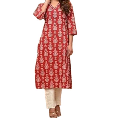 Printed Kurti - Soft Lightweight Fabric, Knee-Length, 3-4th Sleeve, Breathable, Washable, Skin Friendly