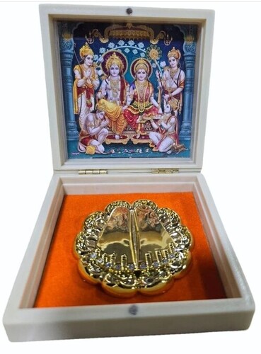 Mini Charan Paduka Box - Gold Foil, 4.5x4.5 Inch, Multi Color | Durable, Free Standing, Round Shape