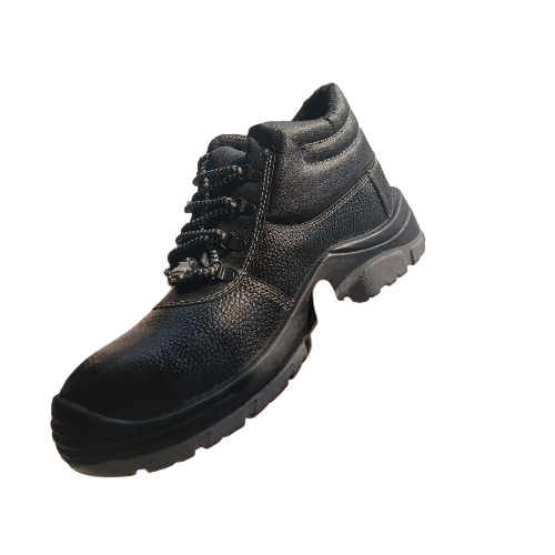 Black Safety Shoes - Rubber Material, Black, Lace-Up Design | Durable, Comfortable Fit, Oil Resistant, Anti-Puncture, Protective Sole