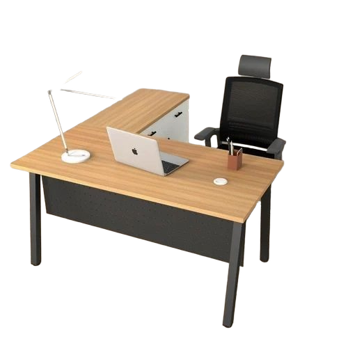 L Shaped Office Table - Mixed Materials, 5 Feet, Brown | Modern, Rust Proof, With Storage