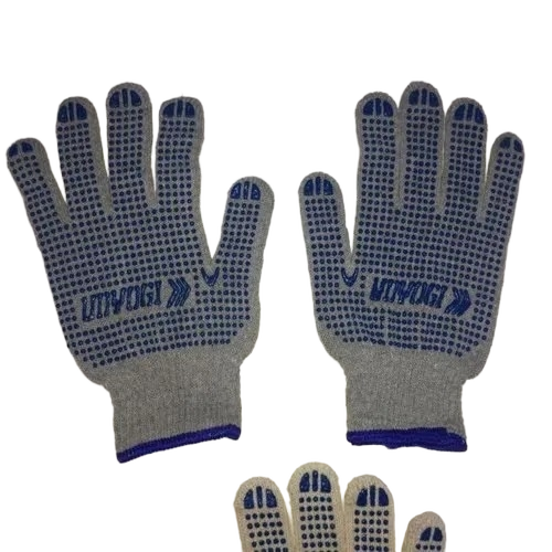 Dotted Hand Gloves - Cotton, Standard Size, Blue & Gray, Slip-Resistant | Breathable, Quick Dry, Washable, Full Finger Cleanroom Gloves
