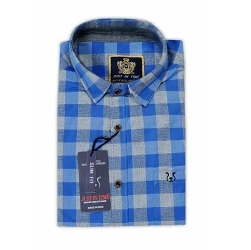 Mens Check Shirts - Cotton, S-XXXL, Blue & Gray | Breathable, Anti Wrinkle, Quick Dry, Machine Washable