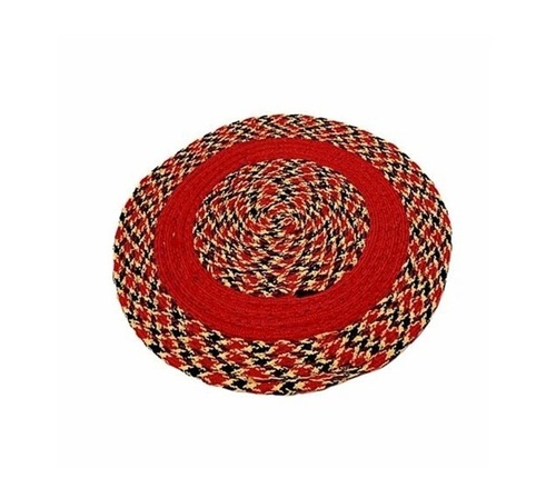 Round Entrance Mats - Fabric, Standard Size, Red, Machine Made | Anti Slip, Quick Drying, Washable, Water Absorbent