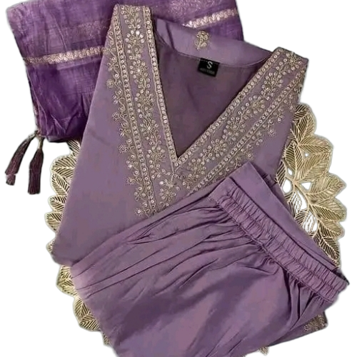 Embroidered Ladies Dress - Soft Breathable Fabric Purple Full Sleeves | Anti Wrinkle Washable All Season Multiple Sizes