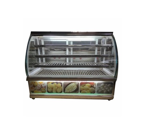 Sweet Display Counters - Stainless Steel And Glass Silver & Transparent Rectangular Electrical | Modern Design Lighted 3 Shelves Polished Finish