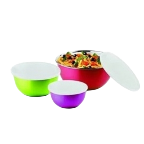 Microwonder Stainless Steel Bowl Set - Assorted Sizes, Green Purple Red, Durable Stackable