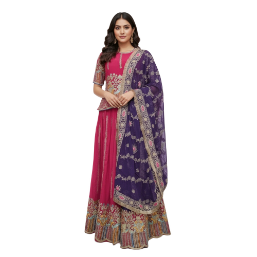 Womens Lehenga Choli Set - Color: Pink