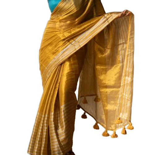 Golden Color Casual Wear Designer Ladies Saree - Lightweight Skin Friendly Fabric Modern Knitted Patterns