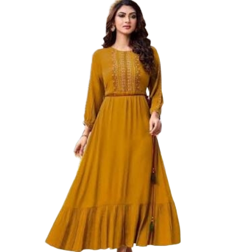 Mustard Yellow Full Sleeves Ladies Cotton Kurti - Cotton, S to XL, Mustard Yellow, Anti Wrinkle, Cool Pass, Quick Dry