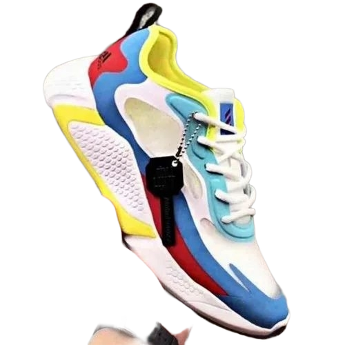 Running Shoes - Mesh Upper, White/Blue/Red/Yellow, Men, Skin Friendly, Cushioned Sole, Strong Grip