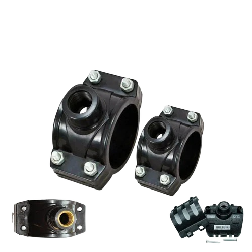 75mm Service Saddle For Hdpe Pipe - PP Material, 75mm Size, Black & Blue, Brass Outlet Thread