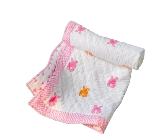 Pink And Yellow Baby Quilt - Pattern: Printed