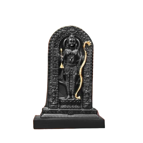Ayodhya Ram Lalla Murti 4 Inch - Black Stone, 4 Inch, Black | Polished Finish, Intricate Facial Features, Vibrant Color Accents