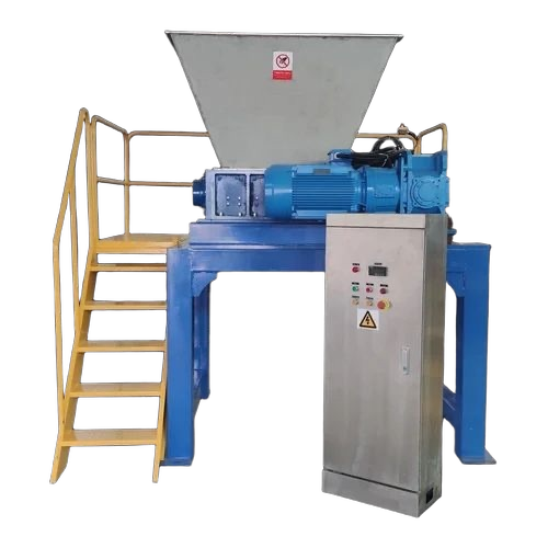 Industrial Shredder Machine - Electronic Waste, Silver Blue Yellow, 220V 50Hz | Automatic, Durable Blades, Low Noise, Energy Efficient, Easy Maintenance