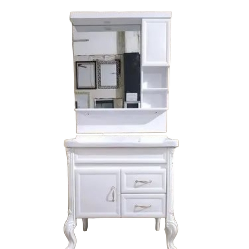 Maharaja Vanity With Upper Set - Durable Wood White Polished Finish | Spacious Storage Smooth Drawers Large Mirror Panel