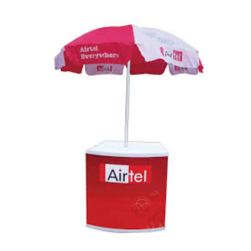 Promotional Table Umbrella - Polyester, Red & White, Foldable | Easy To Carry, Eco-Friendly, Plain & Printed