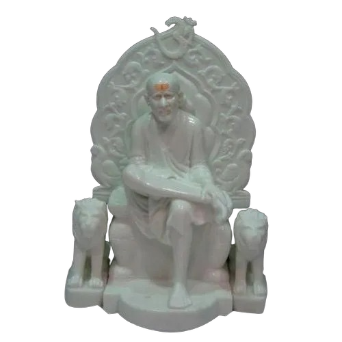 White Marble Lord Sai Baba Statue - Durable Stone, White Color, Smooth Texture | Easy to Clean, Eco-Friendly, UV Resistant, Fireproof Standard