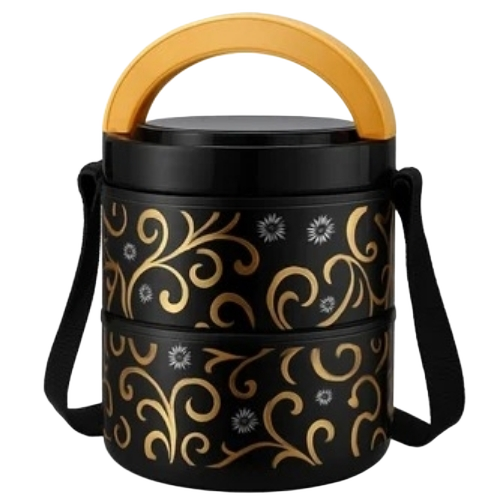 Coolware Insulated Steel Lunch Box - Stainless Steel, Round Shape, Multi-Color | Rust-Proof, Heat Resistant, Plastic Handle, Printed Finish