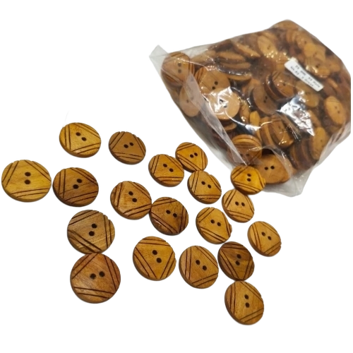 Fancy Dress Wooden Button - Wooden, Standard Size, Brown | 2 Holes, Round, Designer Pattern, Lightweight, Durable, Fine Finished