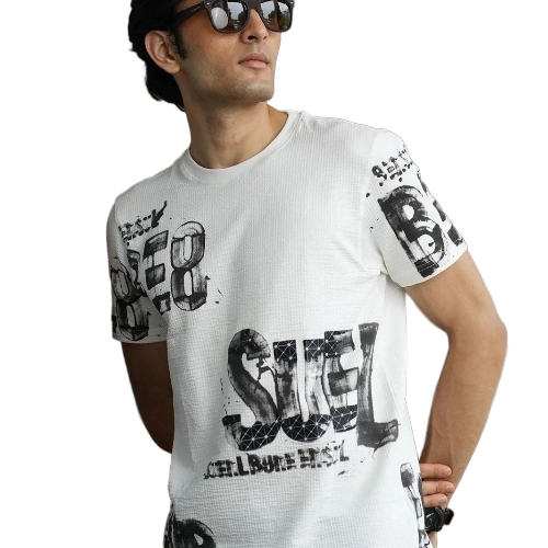 Mens Printed T Shirt - Cotton, Sizes M to XXXL, White and Black | O-Neck, Short Sleeves, Printed Pattern, Smooth Texture