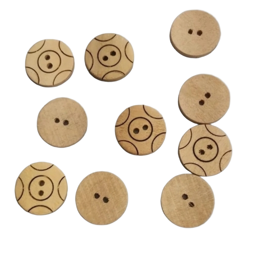 Wooden Burning Buttons - Wooden, Standard Size, Brown | 2 Holes, Round, Durable, Fine Finished