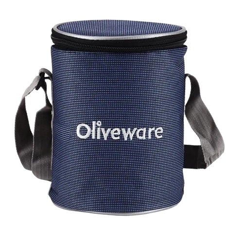 Lunch Bag - Canvas, Customized Size, Blue, Round Plain Pattern | Shock Resistant, Shoulder Length Handle, Durable