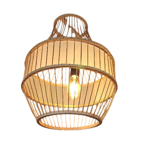 Bamboo Hanging Lamp - Bamboo, Standard Size, Light Brown | Energy Saving, Round, Electric Powered