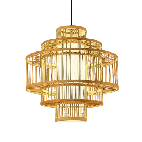 Designer Hanging Bamboo Lamp - Bamboo, Standard Size, Golden, Electric Power | Round Shape, Energy Saving Light Source, Modern Style