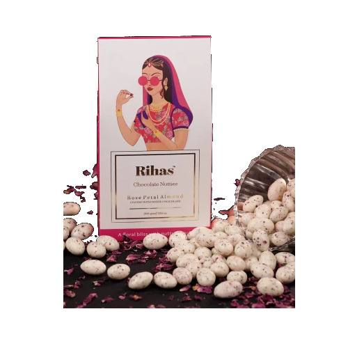 Chocolate Coated Rose Petal Almond - 200g Eggless Gluten Free | Roasted Coated Almonds Floral Elegance Low Sugar Vegan Option