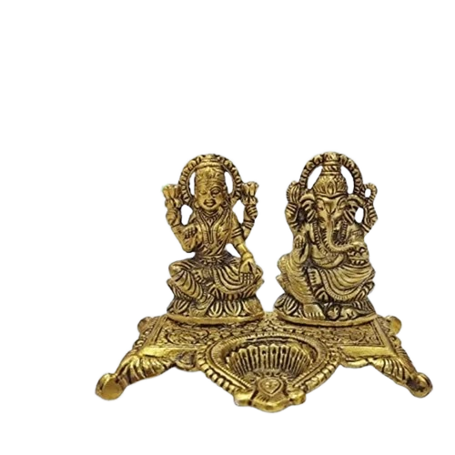 Metal Choki Laxmi Ganesh Ji Statue With Diya - Brass Metal, Golden, Tablet Top, Diwali Decoration
