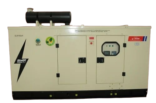 62.5 Kva Elmot Diesel Generator - MS CRCA, White, 3-Phase, Liquid Cooled, 128L Fuel Tank | Industrial Use, Mechanical Governor, 50 Hz Frequency