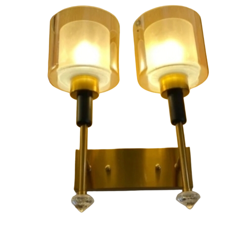 Decorative Light - Metal Frame, Cylindrical, Golden, Wall Mount, 2 Pieces | Energy-Efficient LEDs, Dimmable, Remote Controlled, Weatherproof