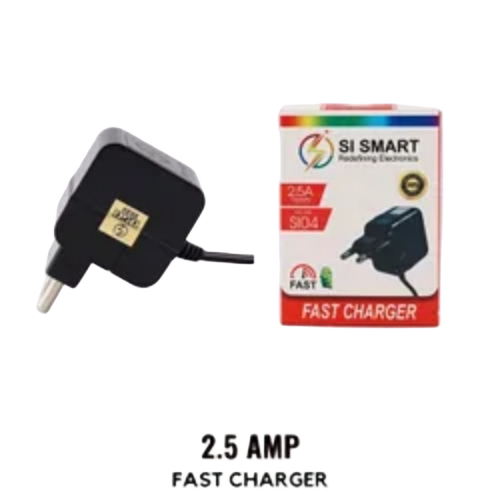 2.4 Amp Fast Mobile Charger - Plastic, Black, 2.4A Output, Smart IC Technology, Safety Protection