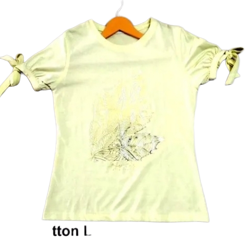 Designer Ladies T Shirt - Cotton Fabric, L/M/S/XL, Light Yellow, Short Sleeves | Soft-Touch, Slim-Fit, Breathable, Stretchable, Washable