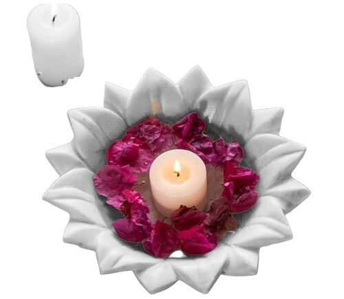 Handicraft Handmade Marble Candle Holder - Marble White Flower Shape | Elegant Design Smooth Polished Finish Durable Material