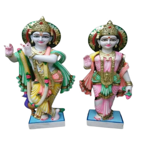 Marble Lord Radha Krishna Statue - 3 Feet Painted Marble, Multicolor | Eco-Friendly, Good Quality, Custom Size