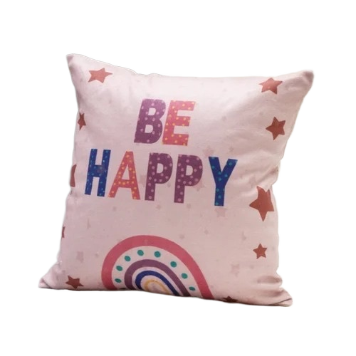 Light Pink Be Happy Kids Printed Cotton Cushion Cover