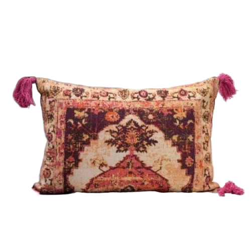 Maroon Vintage Charm Printed Cotton Pillow Cover - Cotton, 12x20 Inch, Maroon | Head Use