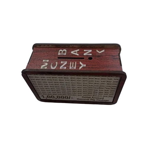 Piggi Bank - Wooden Rectangular Brown | For Kids & Adults