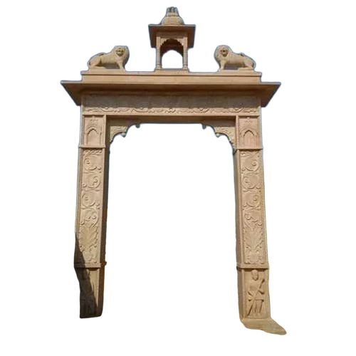 Sandstone School Collage Gate - Jodhpur Pink Sandstone 12 Feet Polished Pink | Outdoor Temple Gate Carved Antique Design Always Open