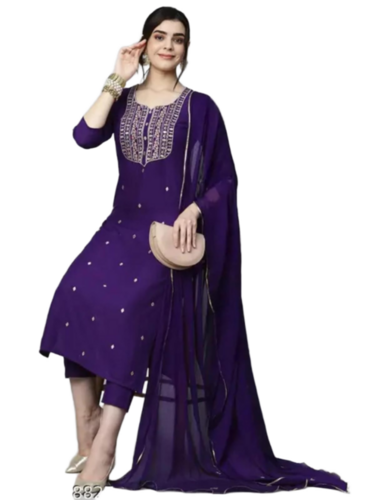 Women 3 Pcs Set, Suit, Pant With Dupatta - Material: Cotton