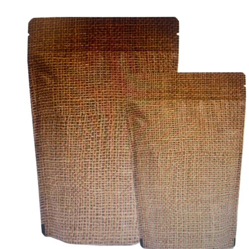 4 X 7 X 2.5 Inch Jute Look High Barrier Bags - Laminated Material, Brown Color, Food Packaging