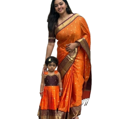 Cotton Saree - Cotton, Orange | Anti-Wrinkle, Easy Wash, Party Wear, Dry Clean