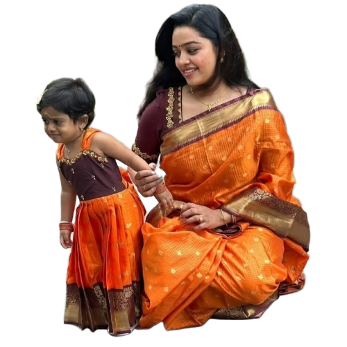 Orange Pure Cotton Saree 