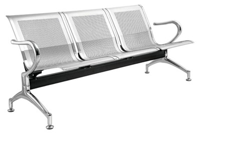 3 Seater Stainless Steel Waiting Chair - Stainless Steel, Black & White, Ergonomic Seats | Easy to Clean, Rust Resistant