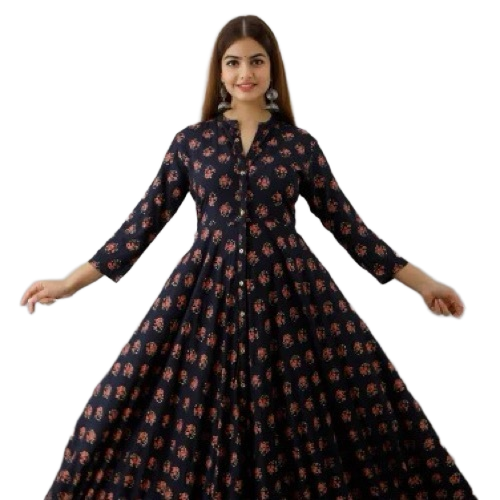 Floral Printed Full Flared Anarkali Gown - Soft Breathable Fabric, Vibrant Digital Prints, Machine Washable, Anti-Wrinkle