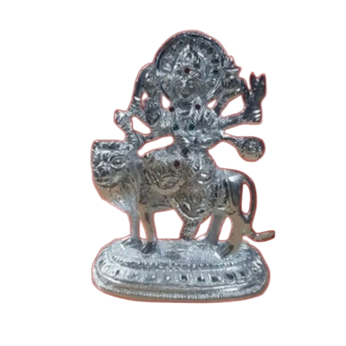 Polished Aluminum Durga Maa Statue 8.1 Inch - Durable Aluminum Silver Finish Scratch-Resistant Water-Resistant